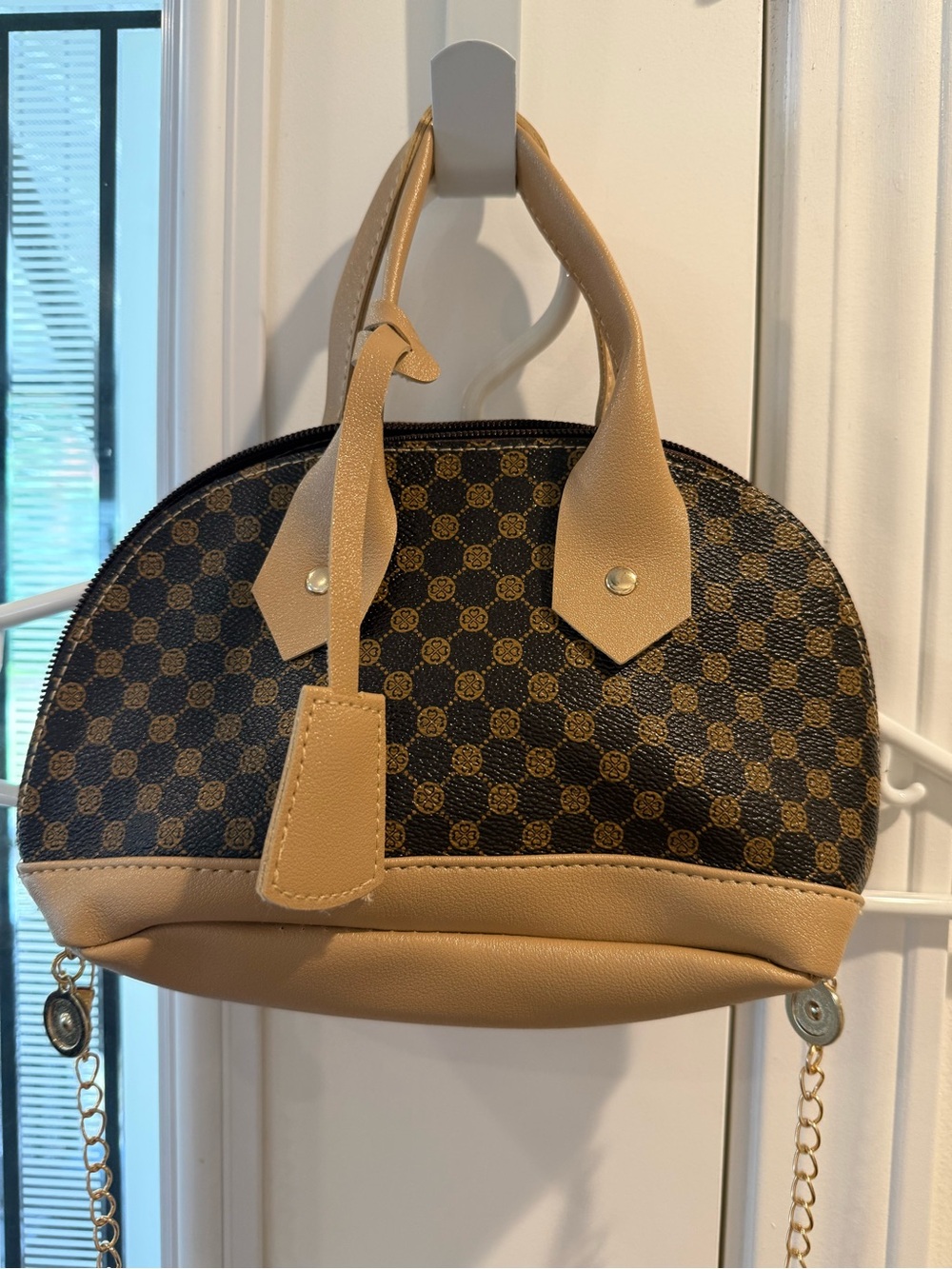 Tan & Brown mini Patterned Dome Handbag - Women's Bag